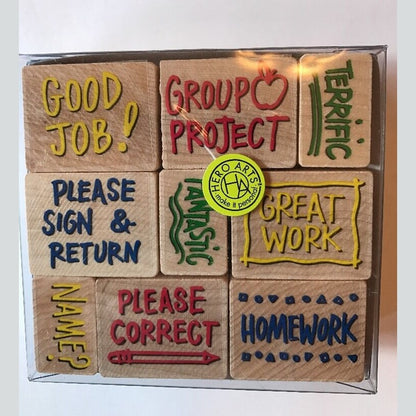 Hero Arts ~ 9 Woodblock Rubber Stamps - Various Messages SEALED in BOX NEW!