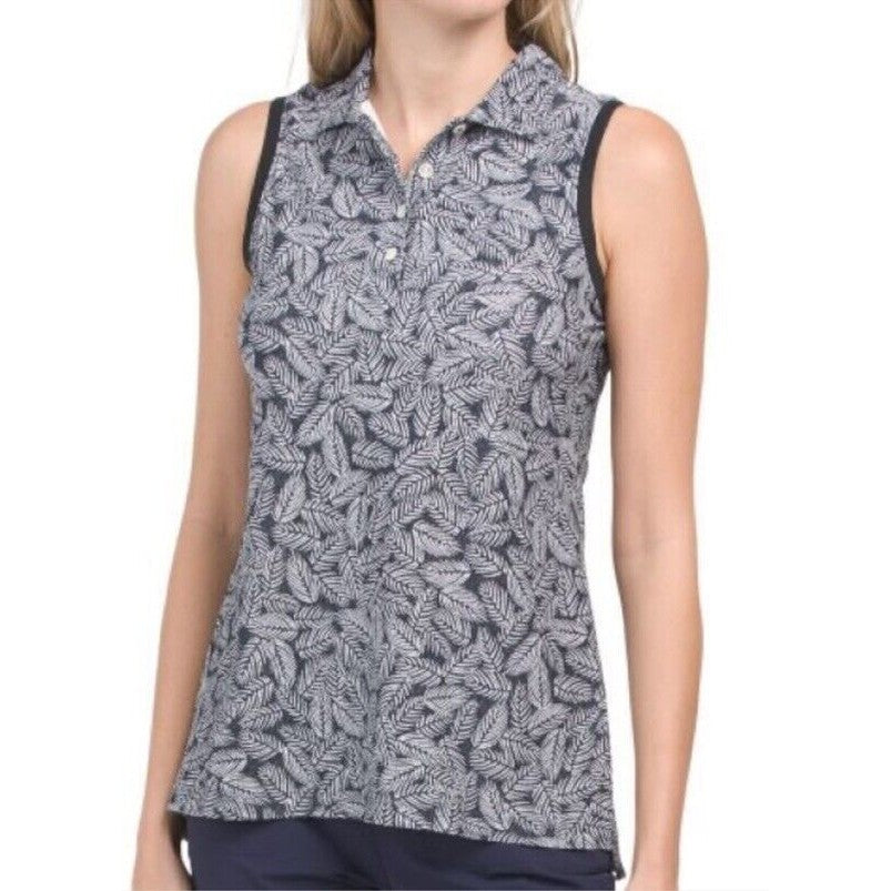 $85 PETER MILLAR Women’s Banded Sleeveless Polo-Black/White-SIZE: Medium-New Tag