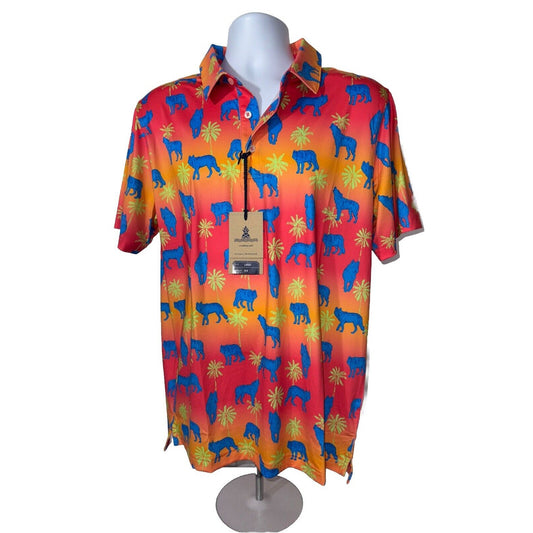 Chubbies Men's The Howler Moon Performance Polo Shirt-Orange Multi-Large-New