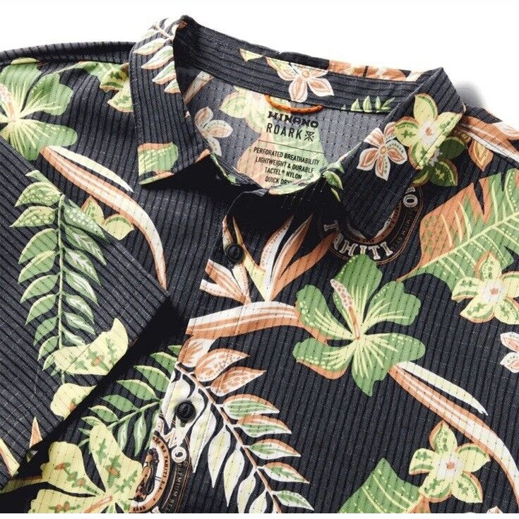 $89 Roark Men’s Hinano Bless Up Button S/S Shirt-Dark Navy (Black)-Small-New Tag