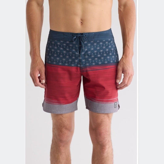 $95 Travis Mathew Men's Murica Fun BoardShorts 8”- Blue Nights- Size: 35”-New