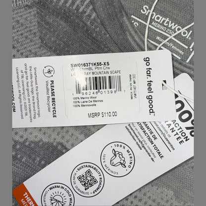$110 Smartwool Women’s 250 Merino Wool Base Layer Crew Top-Gray Print-XSmall-New