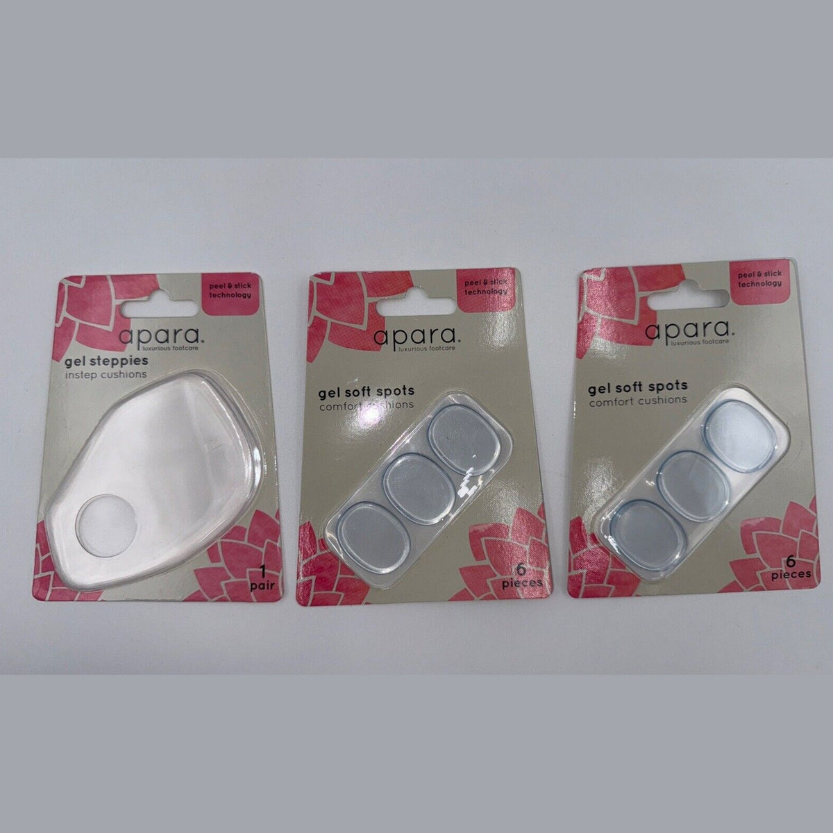 Lot Of 3 Apara Gel Steppies Cushions 1 Set Peel And Stick Instep + 12 Soft Spots