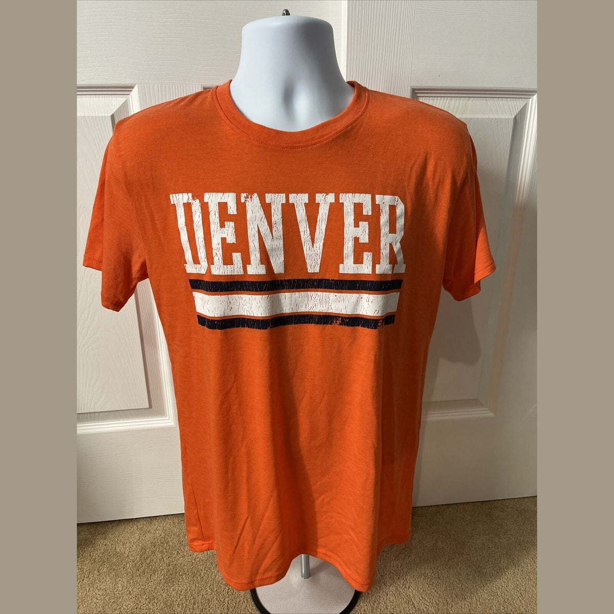 Where I’m From Men’s Denver Soft Cotton T Shirt-Orange/White/Navy-Small-New