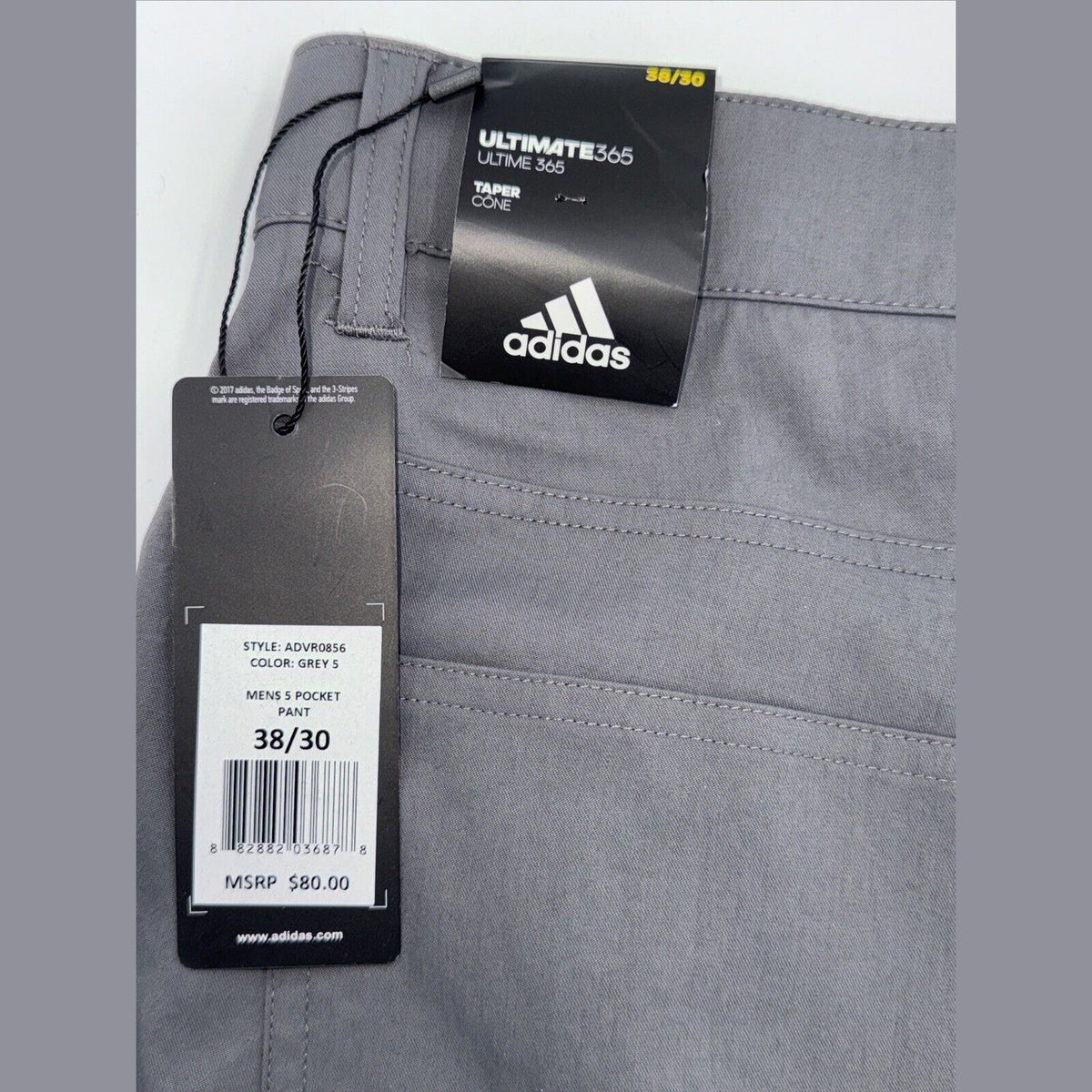 $80 ADIDAS Men's Ultimate 365  5-Pocket Tapered Golf Pants-Grey 5 -38W 30L-New