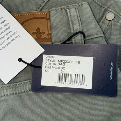 $200 Peter Millar Crown Men’s Crafted Wayfare 5 Pocket Pants-Sage- 34W x 32L-New