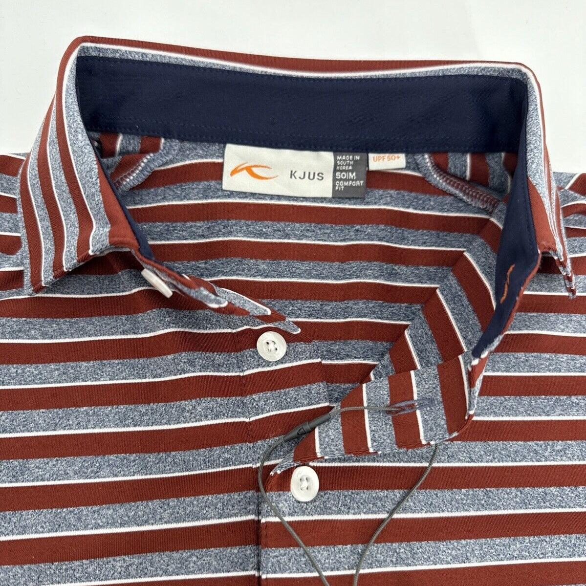 $99 Kjus Men’s Soren Golf Polo Striped Performance Shirt- Cedar -Size: 50/Medium