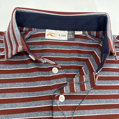 $99 Kjus Men’s Soren Golf Polo Striped Performance Shirt- Cedar -Size: 50/Medium