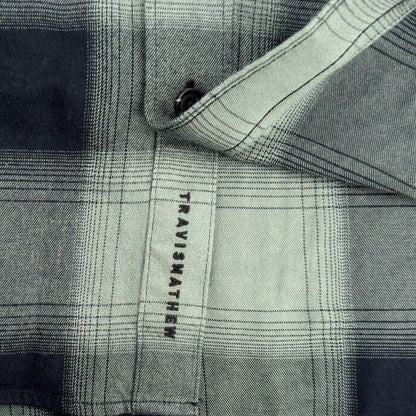 $139 Travis Mathew Men’s Cloud Plaid Flannel Button-Up Shirt-Black/Laurel-Medium