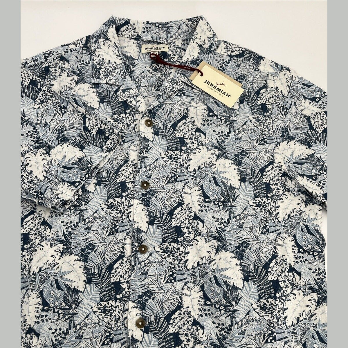 $85 Jeremiah Men’s Linen Viscose Blend Short Sleeve Button Shirt-Blue-Medium-New