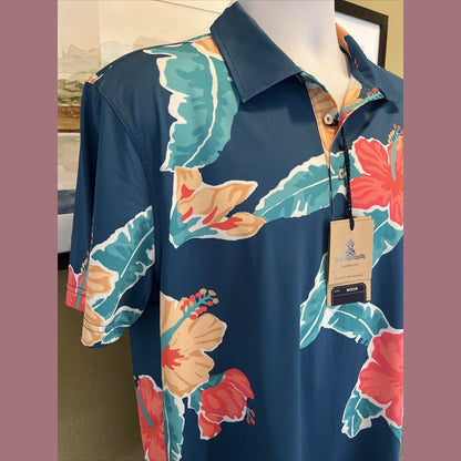 Chubbies Performance Polo Golf Stretch Shirt -Floral Reefs - Medium - New
