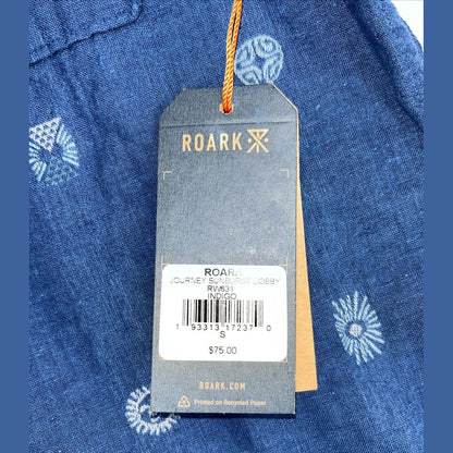 $75 Roark Men’s Journey Sunburst Button S/S Shirt-Dobby Indigo-Small-New Tag
