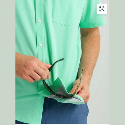Huk Men’s Kona Solid Button up S/S Shirt- Color: Bermuda- Size: Medium- New