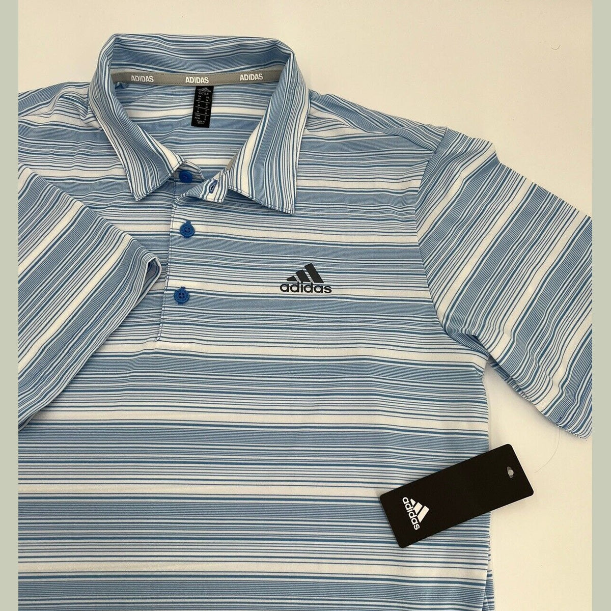 $65 Adidas Men’s Gradient Striped Polo Golf Shirt- Real Blue/White-Medium-New