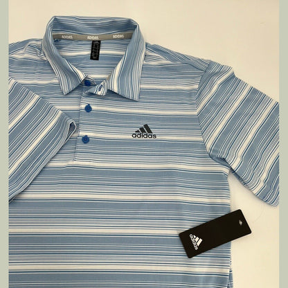 $65 Adidas Men’s Gradient Striped Polo Golf Shirt- Real Blue/White-Medium-New
