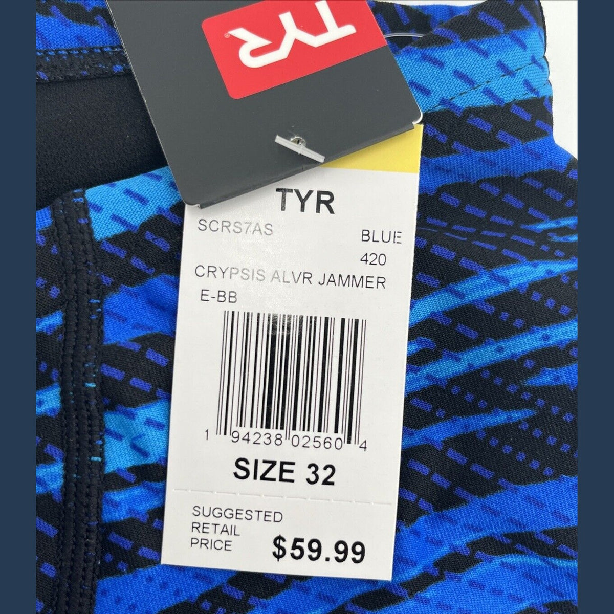 $60 TRY Men's Crypsis All-Over Jammer Swimsuit - Blue / Black- Size: 32- New Tag
