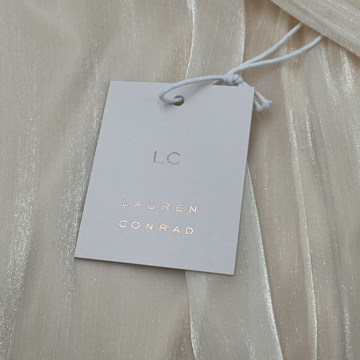 LC Lauren Conrad Tie Front Peasant Top-Cream Silk - Small - New Tag $48 Retail