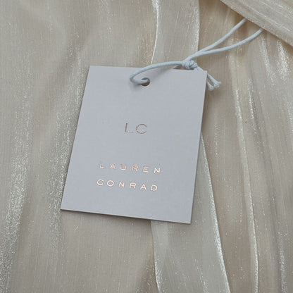 LC Lauren Conrad Tie Front Peasant Top-Cream Silk - Small - New Tag $48 Retail