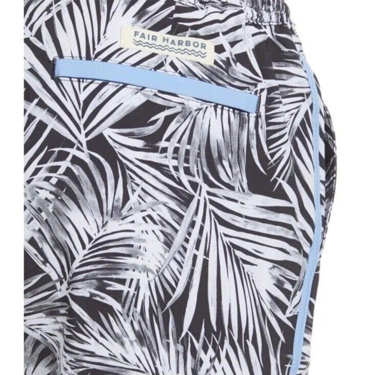 $89 FAIR HARBOR Men’s Sextant Swim Trunk Inner Lined Shorts-white/Blk-Size: 32W