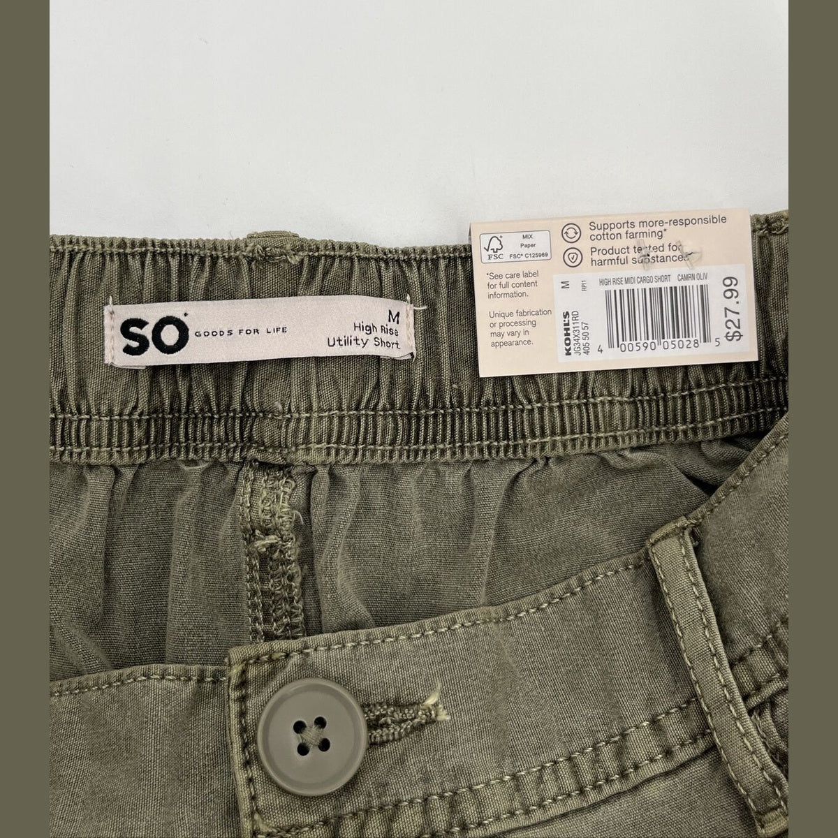 $28 SO Juniors' Women’s High Rise MIDI Utility Shorts- Olive- Size: Medium -New