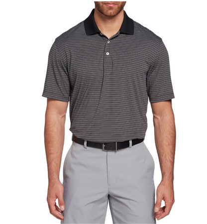 Walter Hagen Men’s Essentials Stripe Golf Shirt Polo-Black/Grey-Small-New Tag$60