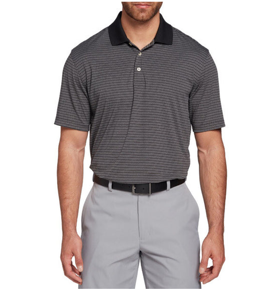 Walter Hagen Men’s Essentials Stripe Golf Shirt Polo-Black/Grey-Small-New Tag$60