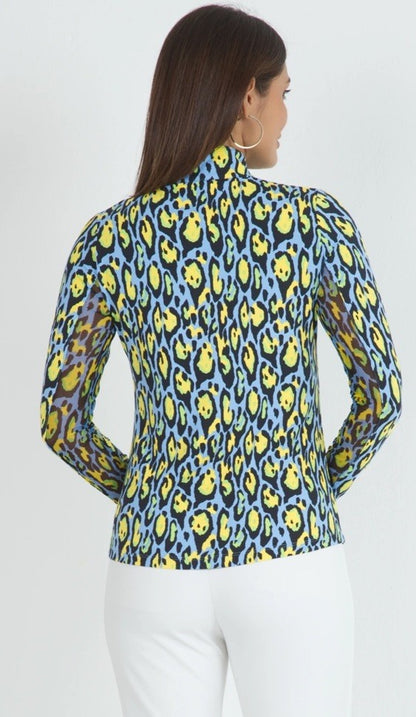 $100 Ibkul Women’s Long Sleeve Zip Mock Neck Top-Gemma Peri Multi -2XLarge -New