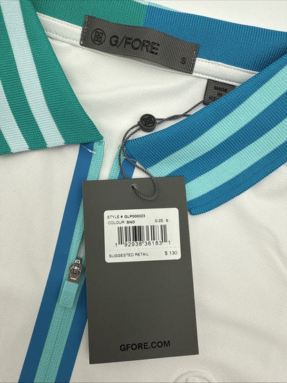 $110 G/FORE Women's Contrast Quarter-Zip Tech Pique Golf Shirt Logo-White-Small