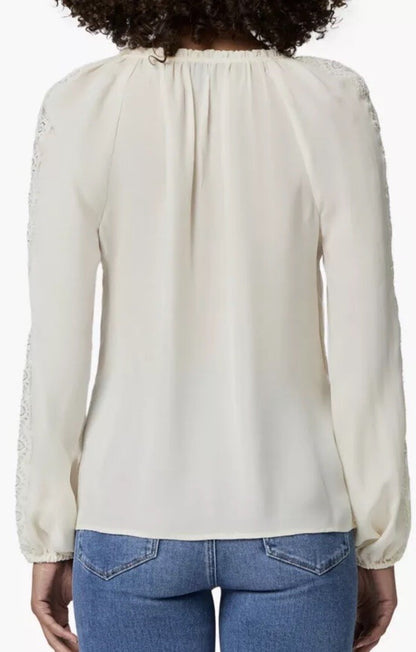 Paige Women’s Patina Silk Blouse Top Shirt With Lace - Antique White- XLarge