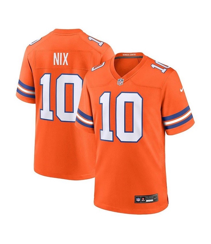 Nike men’s Bo Nix Denver Broncos Mile High 1977 Throwback Jersey-Orange-Medium