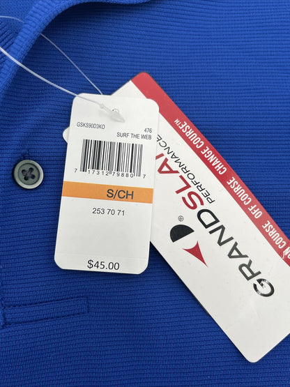 Grand Slam Off-Course Classic-Fit Solid Golf Polo -Blue Surf - Small- Tag $45