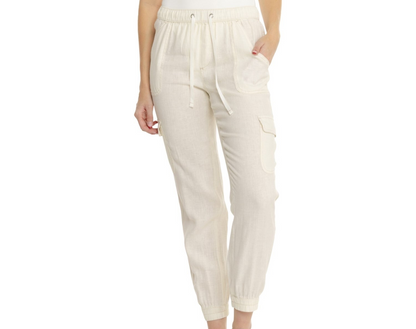 $89 Nicole Miller New York Solid Linen Joggers - Coconut Milk -  Medium -New Tag