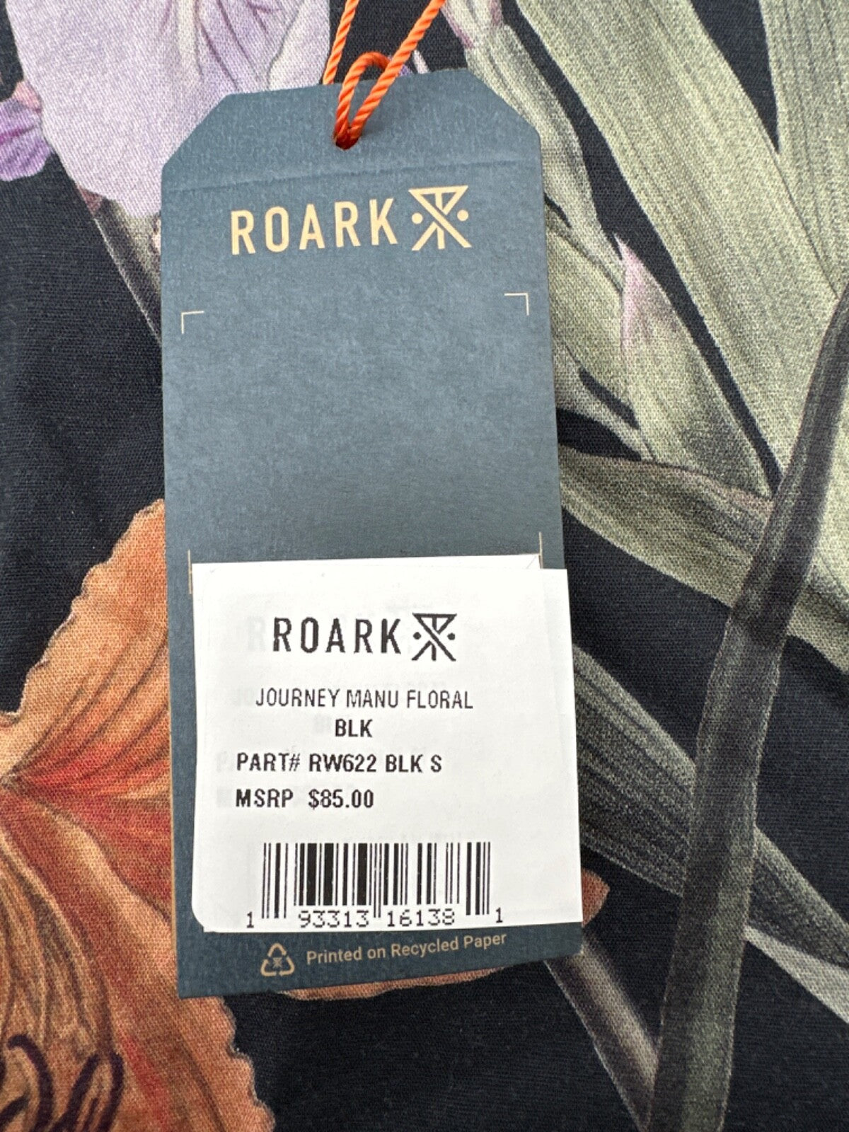 $85 Roark Men’s Button Up Shirt- Journey Manu Floral- Black- Small- New with tag