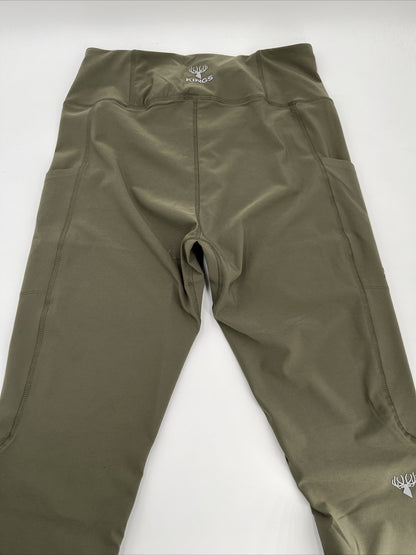 $80 King's Women’s High Waist Freya Leggings Stretch-Leaf Olive-Large-New Tags