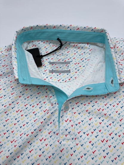 $68 Swannies Golf Men’s Ashton Polo Shirt - White/Aqua - Medium - New With Tags