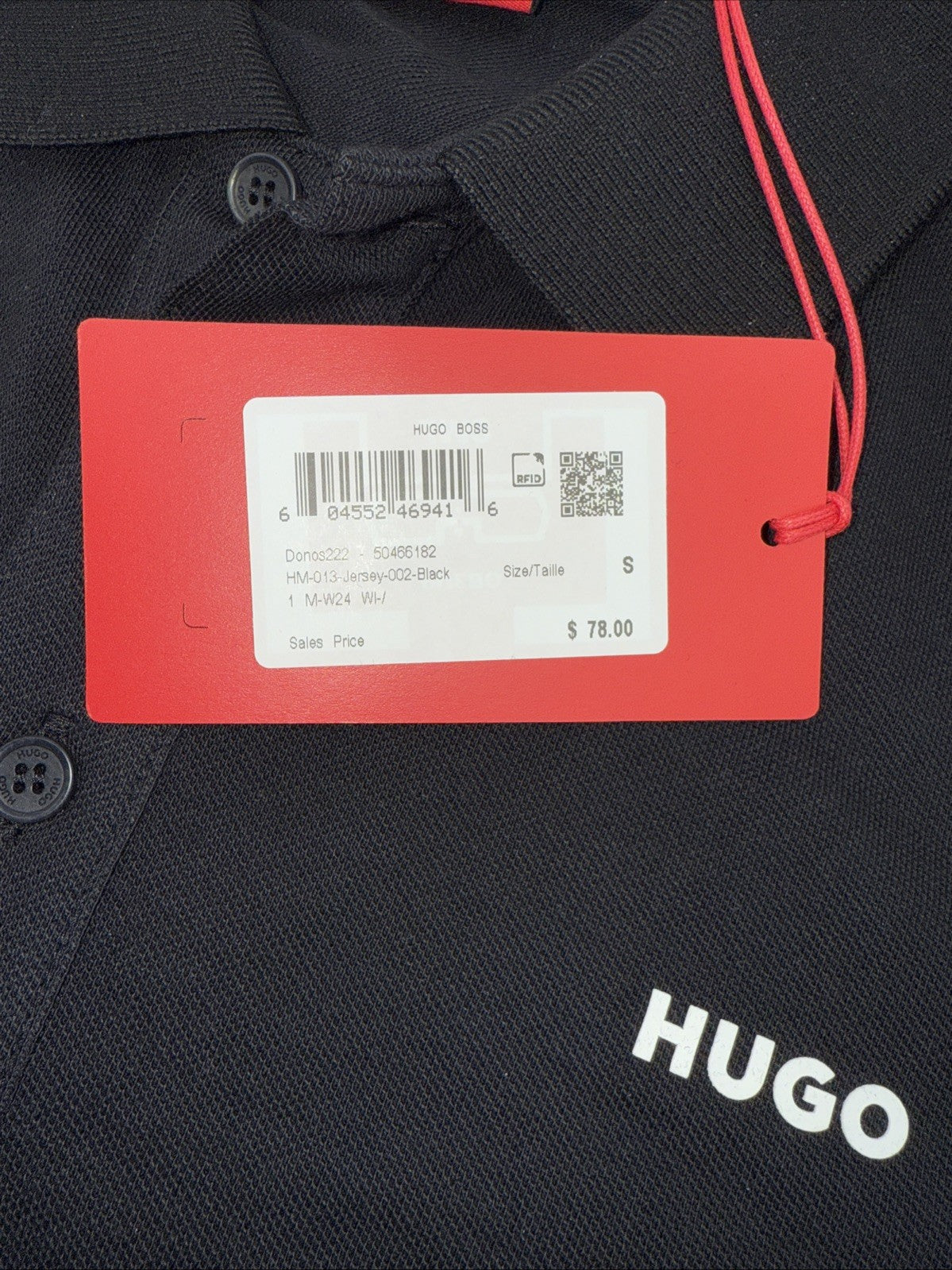 $78 Hugo Boss Men's Donos Polo Black Regular Fit Cotton S/S Shirt -Black- Small