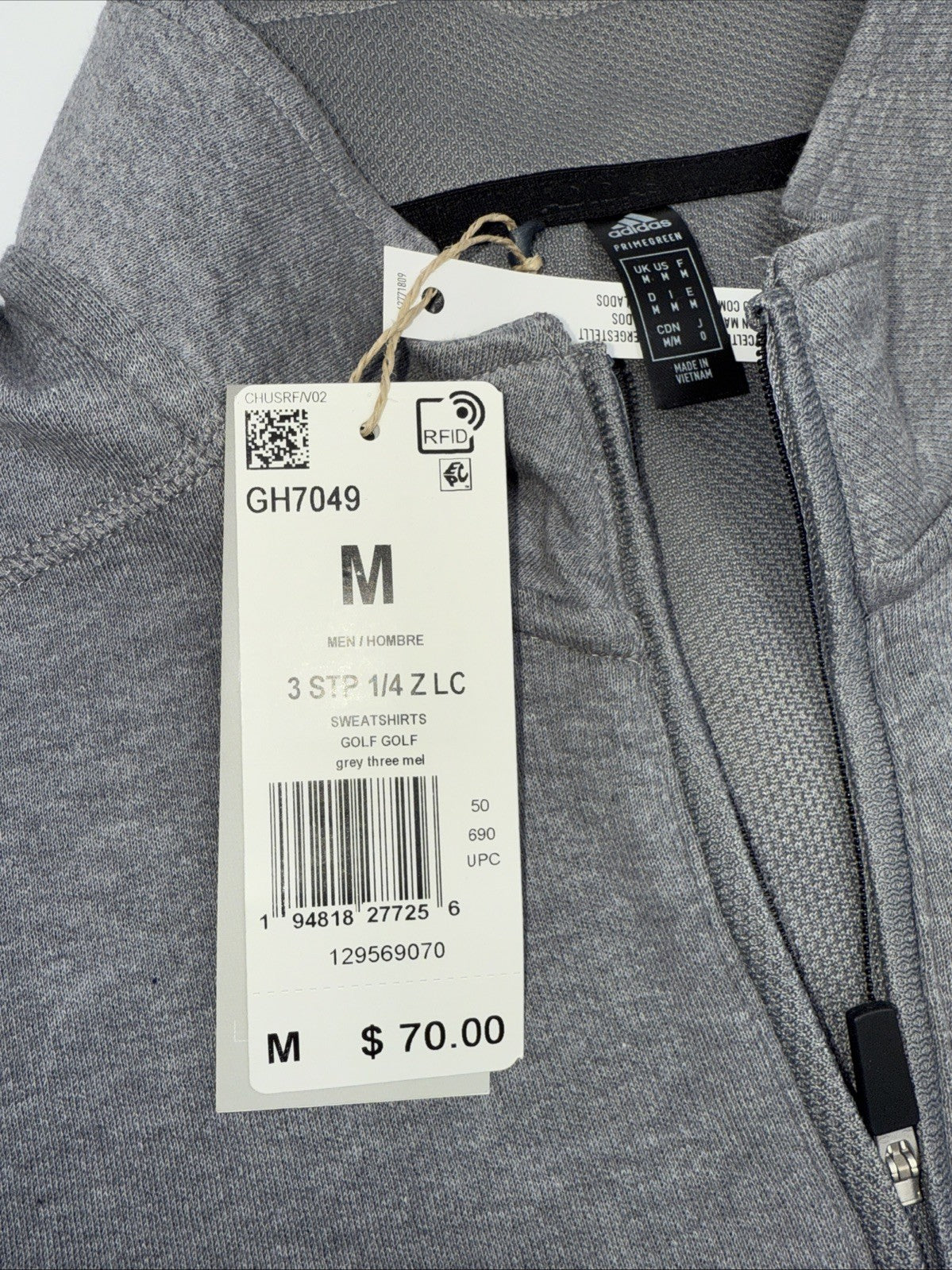 $70 Adidas Mens Men's 3-Stripes Quarter Zip Pullover Golf- Grey- Medium- New Tag