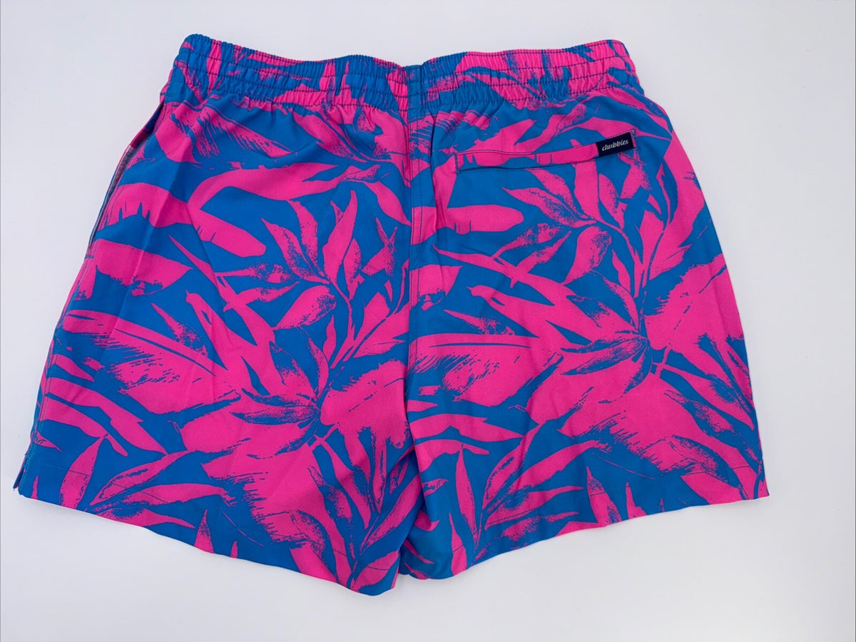 $70 Chubbies The Palm Springers 5.5" Inseam Swim Trunks-Pink/Blue- Large-New Tag