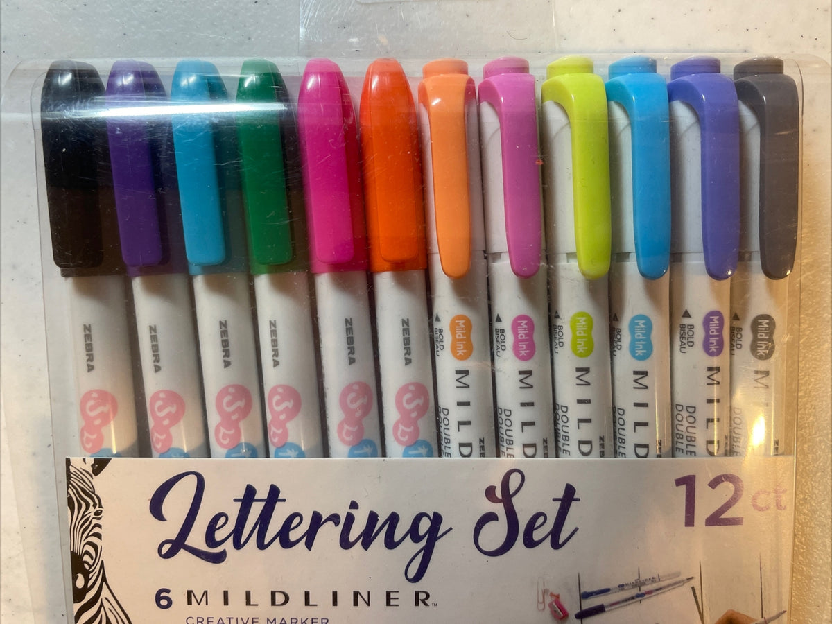 Zebra Pen Lettering Set, Assorted Colors, 12 Count NEW