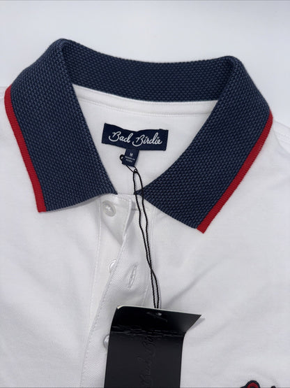 $84 Bad Birdie Men’s Pique Golf Polo Shirt- White/Navy/Red- Medium- New Tags