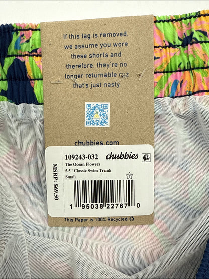 $70 Chubbies The Ocean Flowers 5.5" Inseam Swim Trunks-Multi - Small -New Tag
