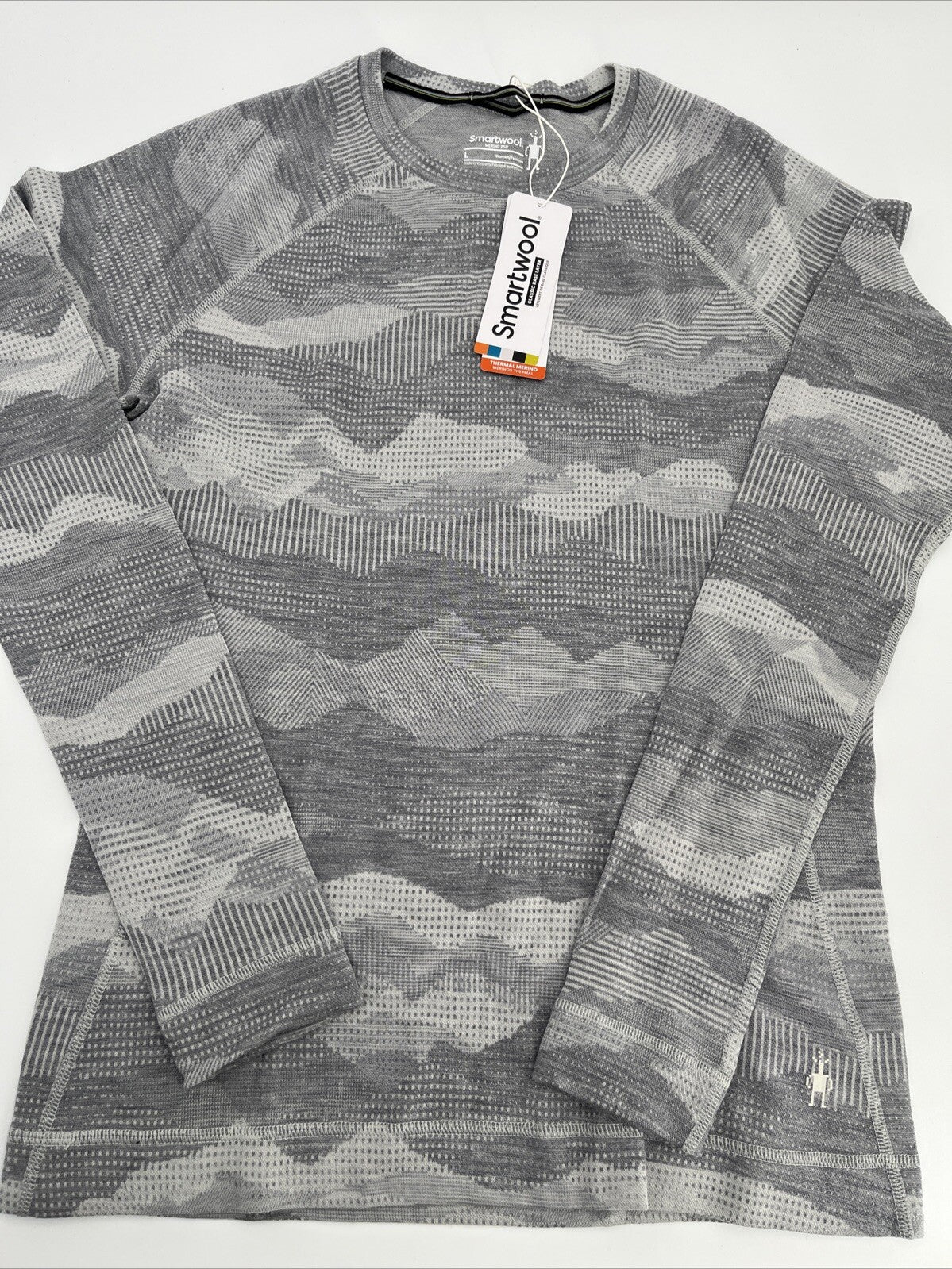 $110 Smartwool Women’s 250 Merino Wool Base Layer Crew Top-Gray Print-XSmall-New