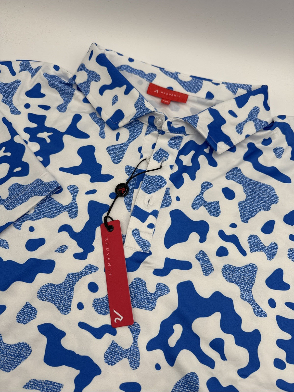 $110 Redvanly Men’s Camo Barres Golf Performance Stretch Polo Shirt-Blue-2XLarge