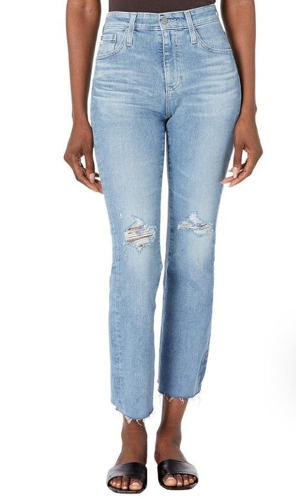 $235 AG Women’s Farrah Boot Crop Denim- 20 Years Undertow Destructed- Size 28