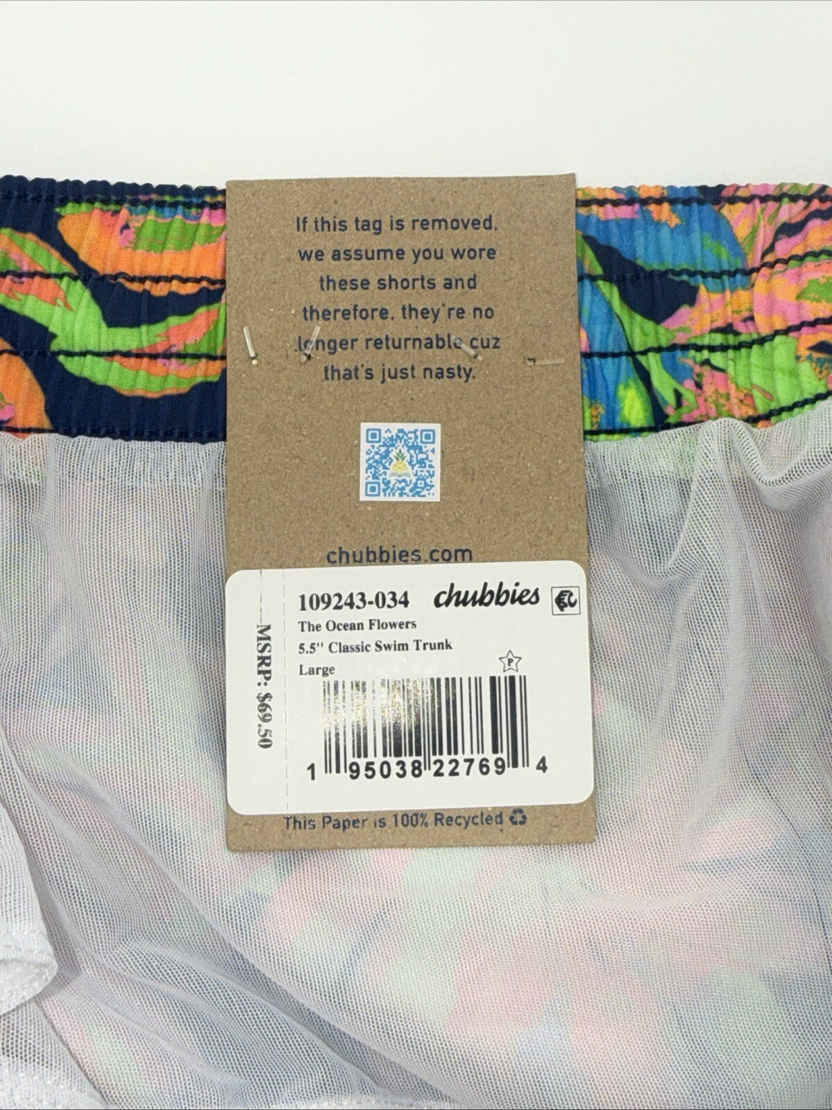 $70 Chubbies The Ocean Flowers 5.5" Inseam Swim Trunks-Multi -Large -New Tag