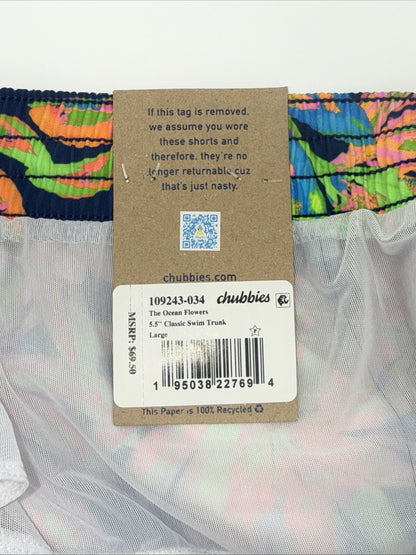 $70 Chubbies The Ocean Flowers 5.5" Inseam Swim Trunks-Multi -Large -New Tag