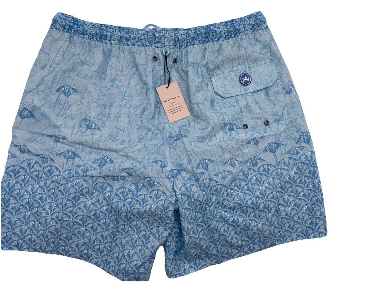 $100 Peter Millar Men’s Tropical Stingray Swim Trunks - Blue- Large- NWT