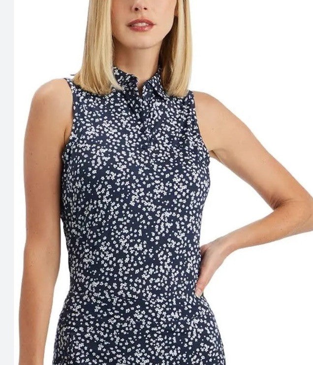 $110 G/Fore Women’s Cherry Blossom Golf Sleeveless Polo -Navy/White-Large- New