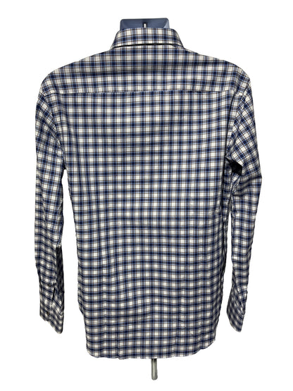 Bugatchi Uomo Men’s Plaid Dress Shirt Long Sleeve -Blue White-Medium- New $149
