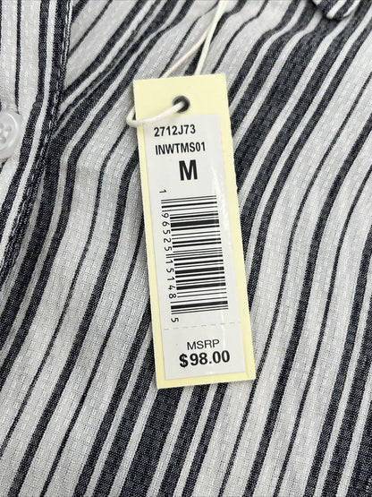 Max Studio Women’s Collard Stripes Blouse Long Sleeve-Black/White-Medium-New $98